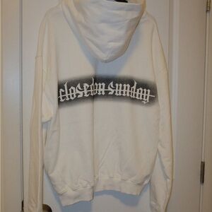 CLOSED ON SUNDAY White Hoodie with Graphic Text